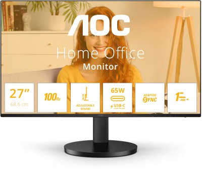 27" AOC Q27B3CF2/23, IPS 2560x1440, 1 ms, 100Hz Adaptive-Sync, höjdjusterbar, HDMI/USB-C 65W, högtalare, USB 3.2-hubb#1