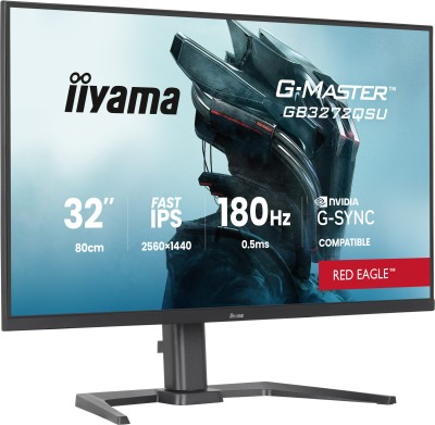 31.5" iiyama G-Master GB3272QSU-B1 Red Eagle, Fast IPS 2560x1440, 0,5 ms, 180Hz G-Sync, höjdjusterbar, 2xHDMI/DP, högtalare, USB 3.2/USB-C-hubb