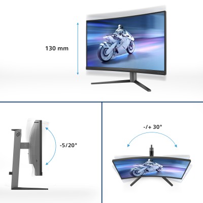 27" Philips Evnia 27M2C5200W, Curved Fast VA 1920x1080, 0.3 ms, 280Hz, HDR10, höjdjusterbar, 2xHDMI/DP#6