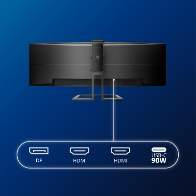 49" Philips 499P9H/00, VA Curved 5120x1440, 5 ms, höjdjusterbar, 2xHDMI/DP/USB-C 65W, USB-hubb, högtalare, webbkamera#11