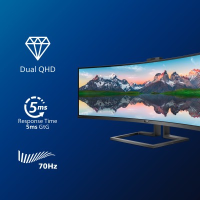 49" Philips 499P9H/00, VA Curved 5120x1440, 5 ms, höjdjusterbar, 2xHDMI/DP/USB-C 65W, USB-hubb, högtalare, webbkamera#13