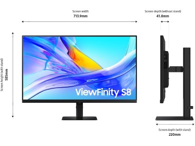 32" Samsung ViewFinity S8 S32D800UBU, IPS 4K/3840x2160, HDR10, höjdjusterbar, HDMI/DP/USB-C 90W, USB 3.2-hubb#3