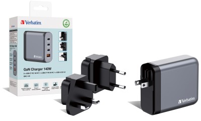 AC-adapter Verbatim GaN Charger 140W, 3xUSB-C / 1xUSB-A, inkl. reseadapter EU/UK/US#4