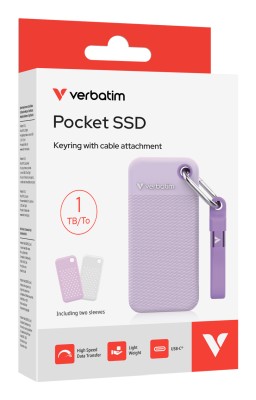 1 TB Verbatim Pocket SSD, USB 3.2 Gen2, med 2 st gummiskal - Lila#3