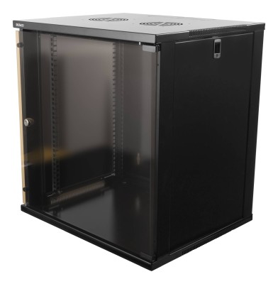 19" Skåp DELTACO 12U, 540x450x580mm, stående eller väggmonterat, glasdörr - Svart#1