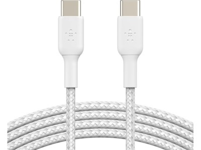Belkin USB-C kabel 2m (vit) Dubbelflätad nylon, stöder upp till 60W PD, USB-IF-certifierad