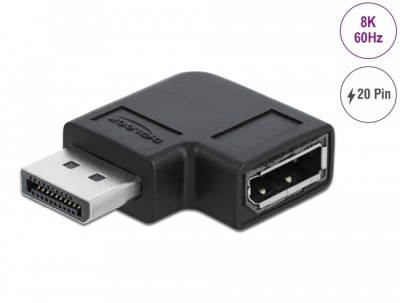 Adapter DisplayPort hane till DisplayPort hona, vinklad 90° vänster, 8K@60Hz