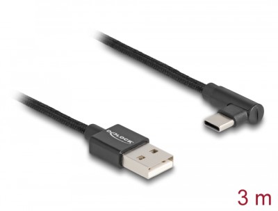 Delock USB 2.0 Cable Type-A male to USB Type-C™ male angled 3 m