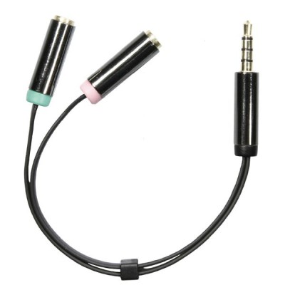 DELTACO, 3,5mm hane till 3,5mm mikrofon och stereo hona, 0,1m, svar