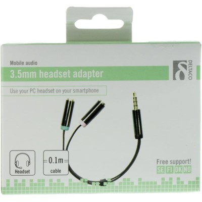 DELTACO, 3,5mm hane till 3,5mm mikrofon och stereo hona, 0,1m, svar#2