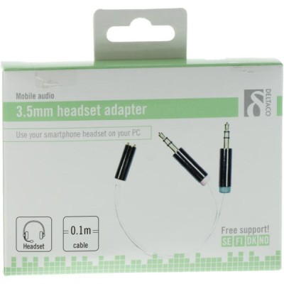 Deltaco 2x 3.5mm 3pol till 1x 3.5mm 4pol audioadapter - Vit#2