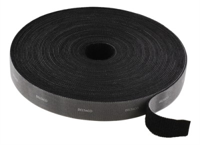 DELTACO kardborrband på rulle, bredd 20mm, 5m, svart