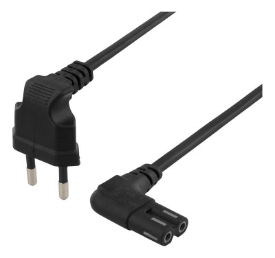 Deltaco Unearthed device cable 5m, angled, CEE 7/16 - IEC C7, black