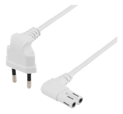 Vinklad CEE 7/16 till vinklad IEC 60320 C7 apparatkabel, 2m - Vit