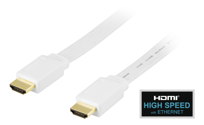 HDMI-kabel, 4K/3D, flat, 1 meter - Vit