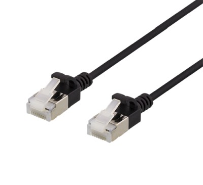 DELTACO U/FTP Cat6a patchkabel, slim, 3,8mm i diameter, 1m, svart