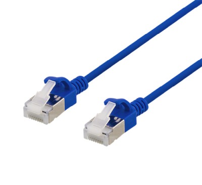 DELTACO U/FTP Cat6a patchkabel, slim, 3,8mm i diameter, 2m - Blå