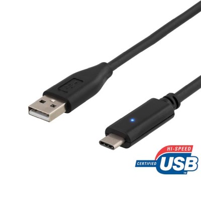USB 2.0 Typ A till Typ C kabel, 0,25m - Svart