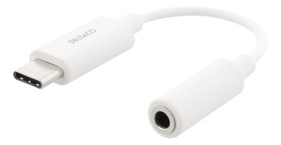 DELTACO USB-C till 3,5 mm adapter, stereo, aktiv, 11 cm, vit#1