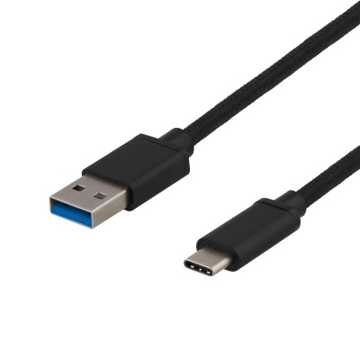 Deltaco USB 3.2 Gen1 braided USB-A - USB-C cable, 1m, 3A 60W, black