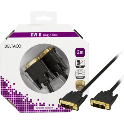 DVI-D-kabel, guldpläterad, 2 meter - Svart