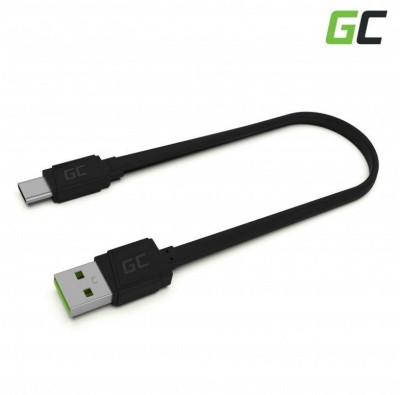USB-kabel Green Cell USB-C till USB-A, flat, 0,25 meter - Svart