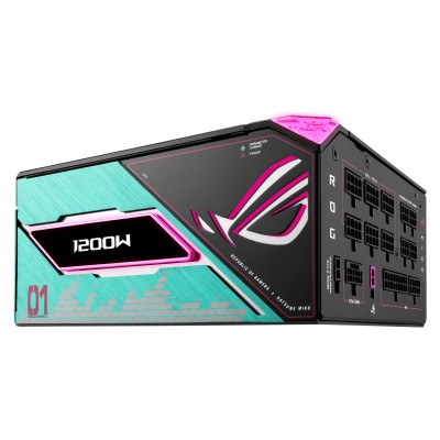 Asus ROG Thor 1200W Platinum III Hatsune Miku Edition, ATX 3.1, 135 mm fläkt, 80PLUS Platinum, semipassivt, löstagbara kablar, OLED display, Aura Sync ARGB#8