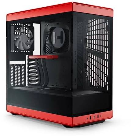 Hyte Y40 Red Midi Tower, ATX, Panoramic Glass, inkl. PCIe 4.0 riser - Svart/Röd