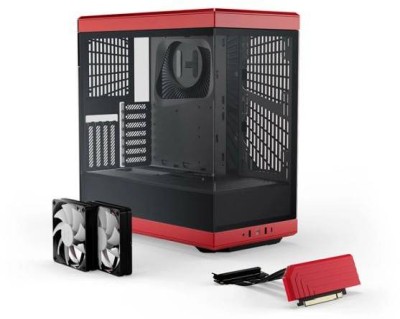 Hyte Y40 Red Midi Tower, ATX, Panoramic Glass, inkl. PCIe 4.0 riser - Svart/Röd#3