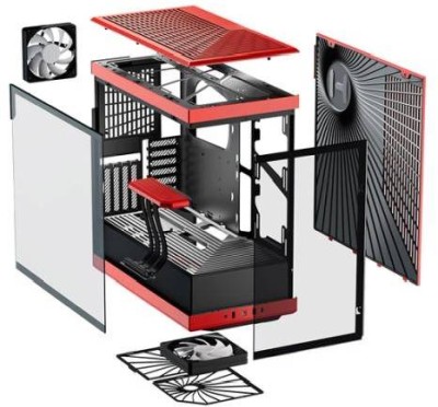 Hyte Y40 Red Midi Tower, ATX, Panoramic Glass, inkl. PCIe 4.0 riser - Svart/Röd#7