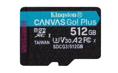 Micro Secure Digital SDXC 512 GB Kingston Canvas Go! Plus, 170/90 MB/sek, Class 10, U3, V30, A2
