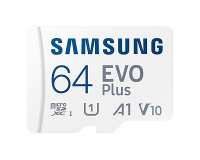 Micro Secure Digital SDXC 64 GB Samsung EVO Plus, 130/130 MB/sek, Class 10, UHS-I V10, U3, A1, inkl. SD-adapter