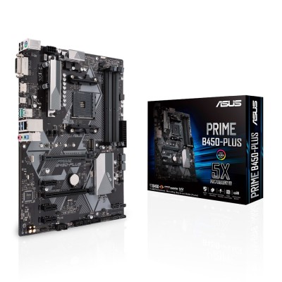 Asus PRIME B450-Plus, AMD Socket AM4, B450, ATX, 4xDDR4, CrossFireX, 2xPCI Express, M.2 + SATA3 RAID, DVI/HDMI, 7.1-ljud, USB-C, GigaLAN, Aura RGB#2