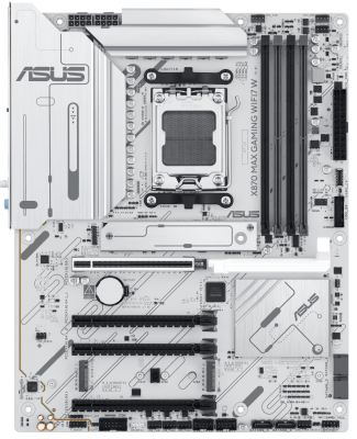 Asus X870 MAX GAMING WIFI7 W, AMD Socket AM5, ATX, 4xDDR5, 4xPCI Express, 3xM.2 + SATA3 RAID, HDMI/2xUSB4, 2.5GbE LAN, WiFi 7, Bluetooth 5.4, Aura Sync RGB