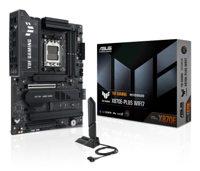 Asus TUF GAMING X870E-PLUS WIFI7, AMD AM5, ATX, 4xDDR5, 3xPCI Express, 4xM.2 + SATA3 RAID, HDMI/2xUSB4, USB-C, 2.5GbE LAN, WiFi 7, Bluetooth 5.4, Aura Sync RGB