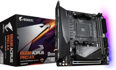 Gigabyte B550I AORUS PRO AX, AMD Socket AM4, Mini-ITX, 2xDDR4, PCI Express, 2xM.2 + SATA3 RAID, HDMI/DP, USB-C, 2.5GbE LAN, WiFi 6, Bluetooth 5, RGB Fusion 2.0