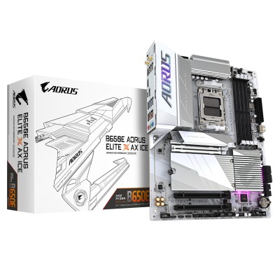 Gigabyte B650E AORUS ELITE X ICE, AMD AM5, PCI Express, ATX, 4xDDR5, 3xM.2 + SATA3 RAID, 2xHDMI/USB-C, 2.5GbE LAN, WiFi 6E, Bluetooth 5.3, RGB Fusion#2