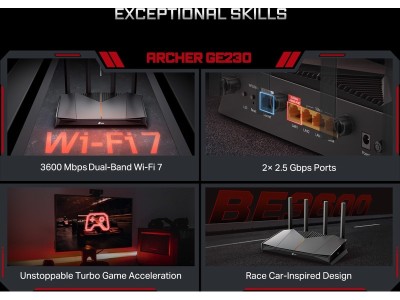 Trådlös router TP-Link Archer GE230, WiFi 7 BE3600, Dual-Band, 1x2.5GbE WAN + 1x2.5GbE LAN + 3x1GbE LAN, RGB#4