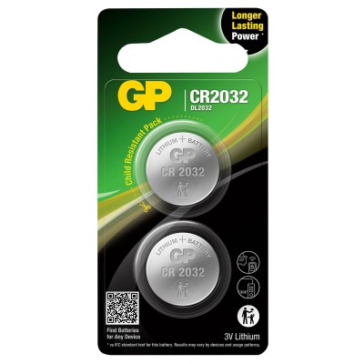 3V batteri till moderkort (CR2032), GP Lithium Coin Cell, 2-pack