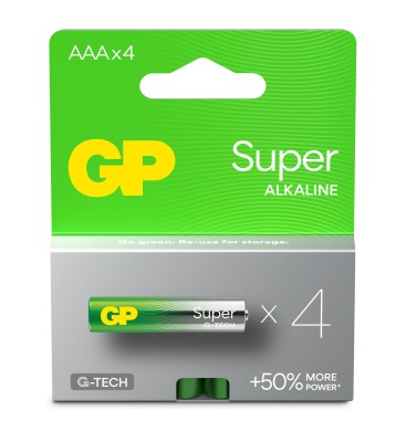 GP Super Alkaline Battery, Size AAA, LR03, 1.5V, 4-pack