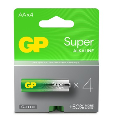 GP Super Alkaline Battery, Size AA, LR6, 1.5V, 4-pack