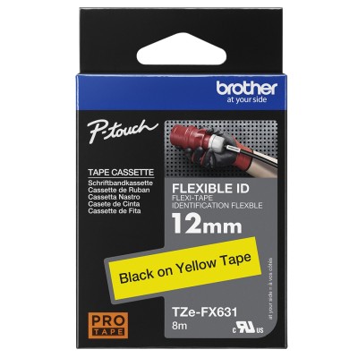 Brother märktape TZE-FX631, 12mm, Svart på gul botten, 8 meter, thermal#3