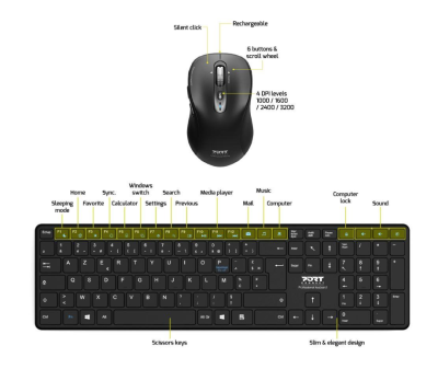 PORT Designs Full Size Wireless Keyboard and Mouse Combo, Bluetooth, laddningsbart, nordiskt#2