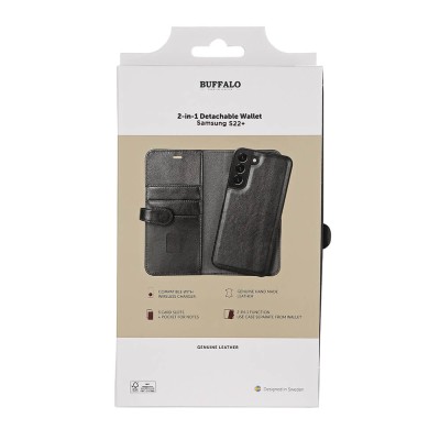 Plånboksfodral BUFFALO Samsung S22 Plus, 3 st kortfack + sedelficka, 2-in-1 magnetskal - Svart#5