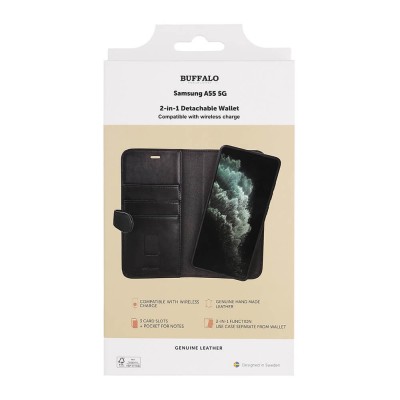 Plånboksfodral BUFFALO Samsung A55 5G, 3 st kortfack + sedelficka, 2-in-1 magnetskal - Svart#2