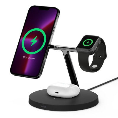 Belkin BoostCharge Pro 3-i-1 15W trådlös laddningsstation - Svart