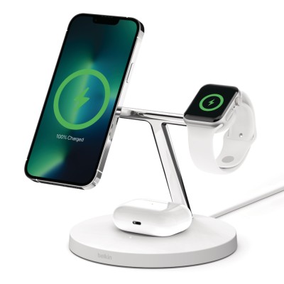 Belkin BoostCharge Pro 3-i-1 15W trådlös laddningsstation - Vit