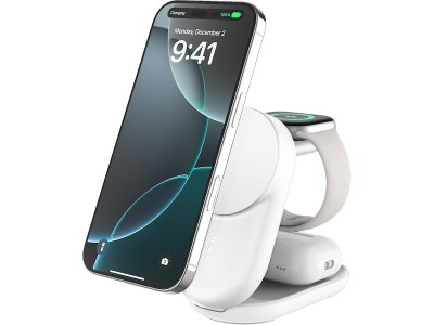Belkin UltraCharge 3-in-1 Foldable Magnetic 25W Qi2 Charger, inkl. 45W USB-C strömadapter - Vit