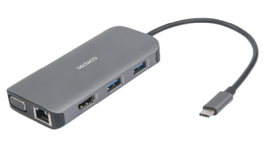 Dockningsstation Deltaco Dual, USB-C till HDMI/VGA/3xUSB 3.0/GigaLAN/USB-C 85W PD, kortläsare SD/MicroSD#1