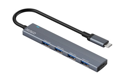USB-C-hub Deltaco USBC-HUB206, 4xUSB 3.0, slim, aluminium